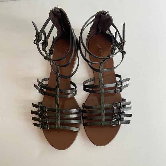 J. Crew Gladiator Sandals Made in Italy Dark Green Leather Strappy Size 9 - Picture 4 of 13